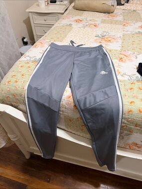 adidas Gray Jogger Track Pants with White Stripes